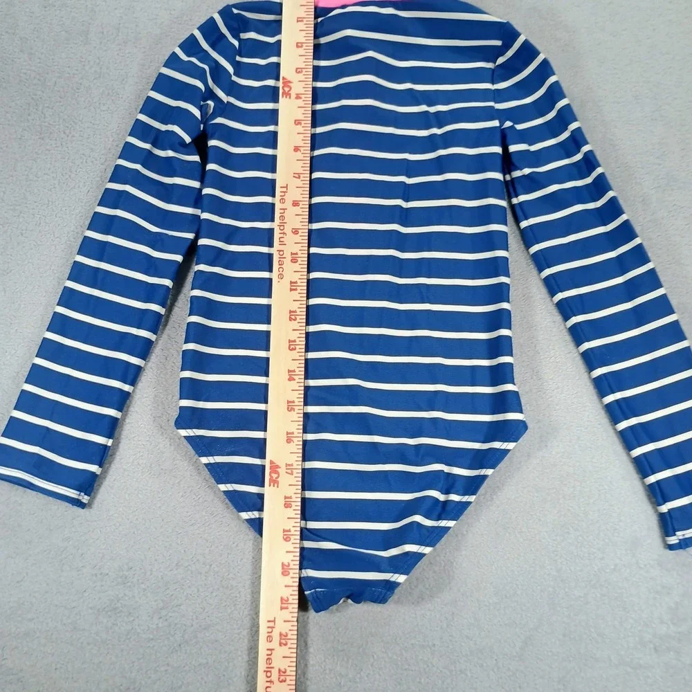 Gymboree Girls Rash Guard Swimsuit Blue White Striped Size 7 Long Sleeve‎